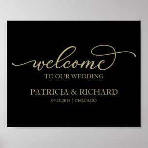 Póster Bienvenidos a Nuestro Chic Boda Letra Script Dorad