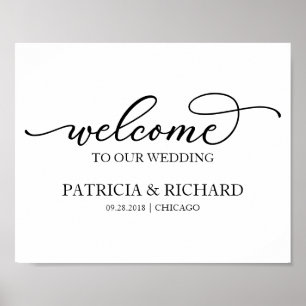 Póster Bienvenidos a Nuestro Chic de Boda Script Negro