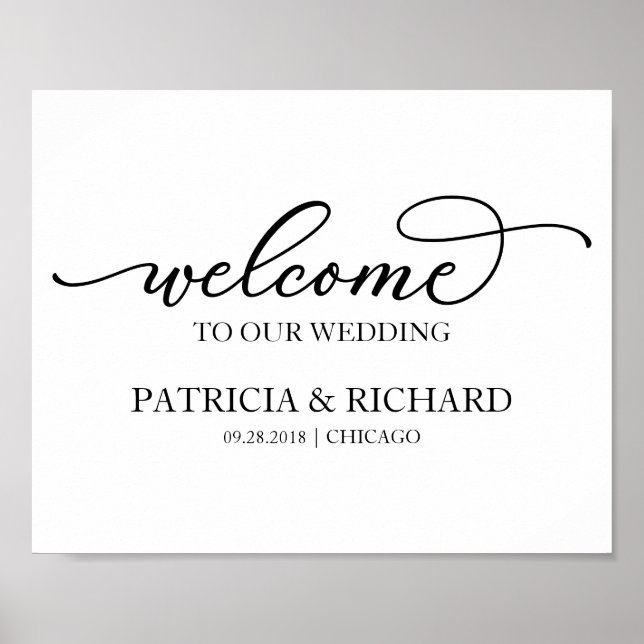 Póster Bienvenidos a Nuestro Chic de Boda Script Negro (Frente)