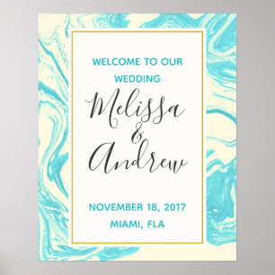 Póster Bienvenidos a nuestro diseño Boda de mármol turque