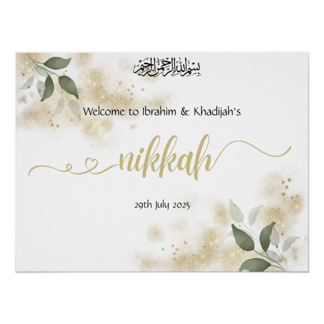 Póster Bienvenidos a Nuestro Nikkah - Rótulo Boda islámic (Anverso)