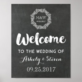 Póster Bienvenidos a nuestro Rótulo Boda Chalkboard Wreat