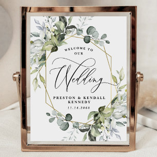 Póster Bienvenidos a nuestro Rótulo Boda Greenery Eucalyp