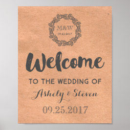 Póster Bienvenidos a nuestro Rótulo Boda Kraft Paper Wrea
