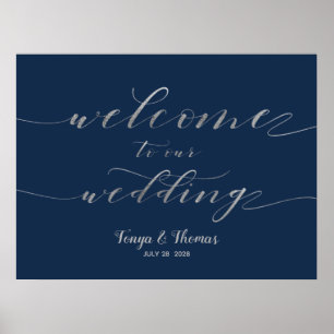 Póster Bienvenidos a nuestro Rótulo de caligrafía de Boda