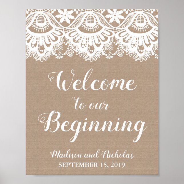 Póster Bienvenidos a nuestro Rótulo de Inicio a Burlap y  (Frente)