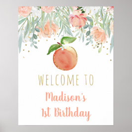 Póster Bienvenidos a Peach Gold Floral Birday