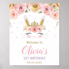 Póster Bienvenidos a primer cumpleaños del Conejo Conejo 