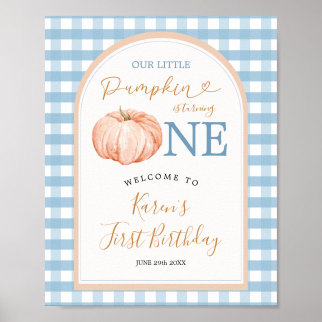 Póster Bienvenidos a Pumpkin Boho Blue Gingham Primer Cum (Frente)