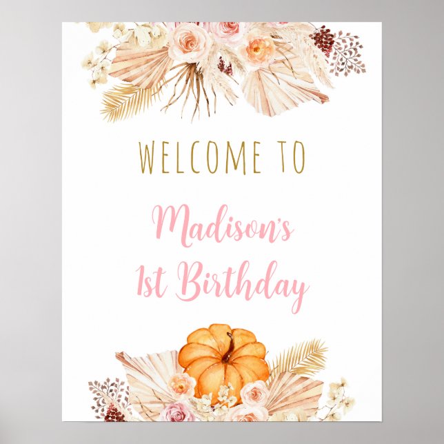 Póster Bienvenidos a Pumpkin Boho Floral Cumpleaños