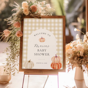 Póster Bienvenidos a Pumpkin Gingham Baby Shower