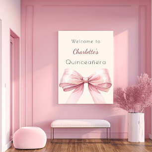 Póster Bienvenidos a Quinceanera, color beige rosa