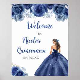 Póster Bienvenidos a Quinceanera con vestimenta azul de l
