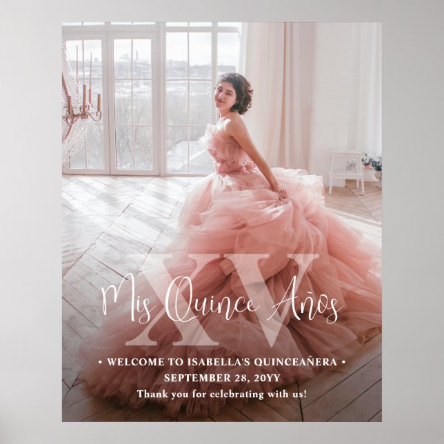 Póster Bienvenidos a Quinceañera Mis XV Foto Cumpleaños 1 (Frente)