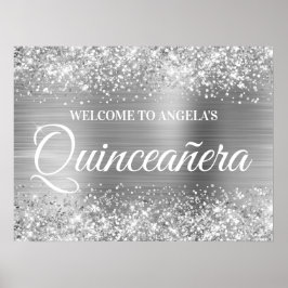 Póster Bienvenidos a Quinceanera, Purpurina de Plata y Re