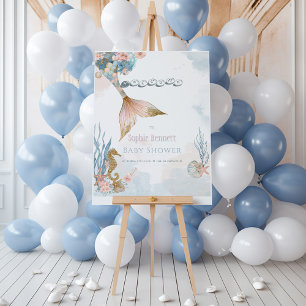 Póster Bienvenidos a Rubor Pink Mermaid Tail Baby Shower