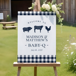 Póster Bienvenidos a Rustic Baby BBQ Blue Plaid