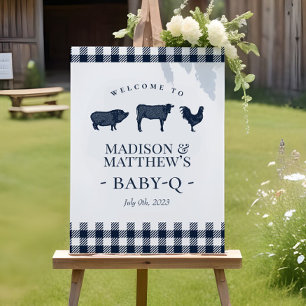 Póster Bienvenidos a Rustic Baby BBQ Blue Plaid