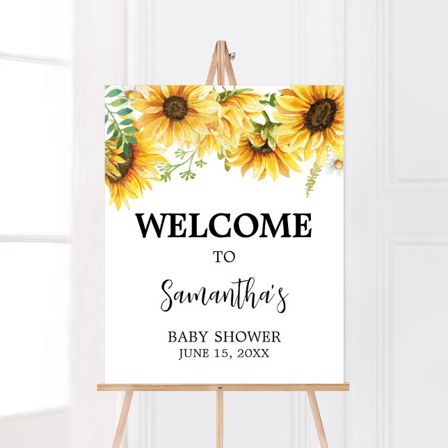 Póster Bienvenidos a Sunflower Baby Shower (Sunflower Girl Baby Shower Welcome Sign)