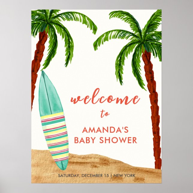 Póster Bienvenidos A Surf Beach Baby A Bordo En Baby Show (Frente)