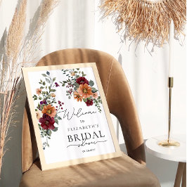 Póster Bienvenidos A Terracota Burgundy Floral Bridal Sho