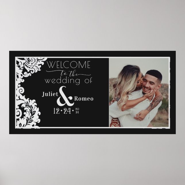 Póster Bienvenidos a una boda moderna en blanco y negro (Frente)