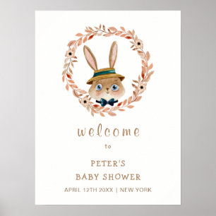 Póster Bienvenidos a Vintage Boho Bunny Wreath Baby Showe