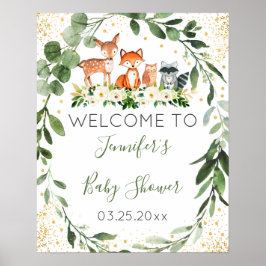 Póster Bienvenidos a Woodland Baby Shower Greenery