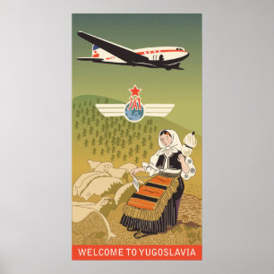 Póster Bienvenidos a Yugoslavia, poster vintage de aerolí