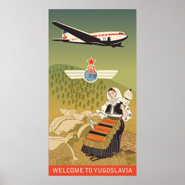 Póster Bienvenidos a Yugoslavia, poster vintage de aerolí (Frente)
