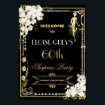 Póster Bienvenidos al Art Deco Pearls White Floral Gatsby<br><div class="desc">Personalice esta seña de bienvenida de estilo Art Deco floral de época Great Gatsby roaring 20s fácil y rápidamente, simplemente pulse el botón personalizar it para reorganizar y formatear el estilo y la ubicación del texto. Presenta un marco Art Déco de moda, orquídea blanca de marfil y flores de lirio,...</div>