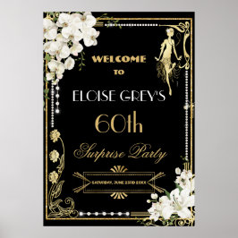 Póster Bienvenidos al Art Deco Pearls White Floral Gatsby