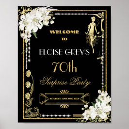 Póster Bienvenidos al Art Deco Pearls White Flowers Gatsb