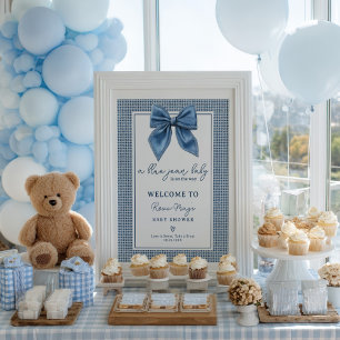 Póster Bienvenidos al Baby Shower Blue Jean Gingham Coque