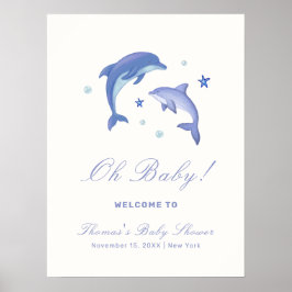 Póster Bienvenidos al Baby Shower Blue Modern Dolphin