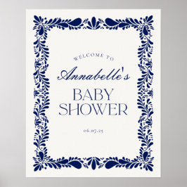 Póster Bienvenidos al Baby Shower Blue Talavera Tile Fies