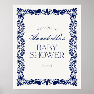 Póster Bienvenidos al Baby Shower Blue Talavera Tile Fies