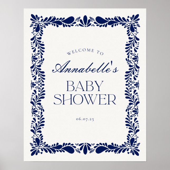 Póster Bienvenidos al Baby Shower Blue Talavera Tile Fies (Frente)