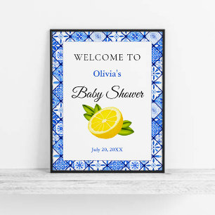 Póster Bienvenidos al Baby Shower Blue Tile Lemon italian