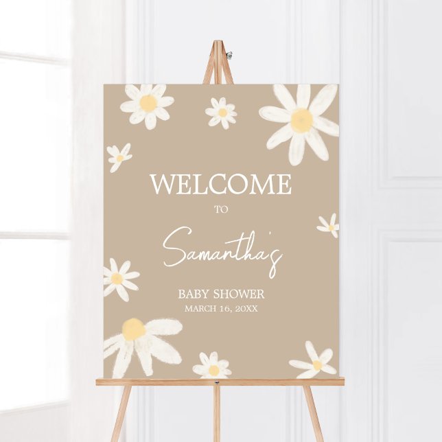 Póster Bienvenidos al Baby Shower Boho Groovy Daisy (Daisy Flower Boho Baby Shower Welcome Sign)