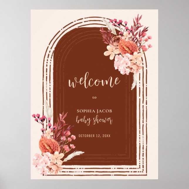 Póster Bienvenidos al Baby Shower Boho Terracotta Floral  (Frente)