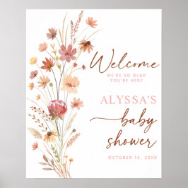 Póster Bienvenidos al Baby Shower Boho Terracotta Wildflo