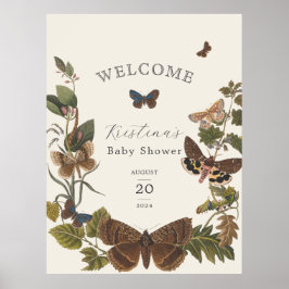 Póster Bienvenidos al Baby Shower Botánico Woodland Vinta