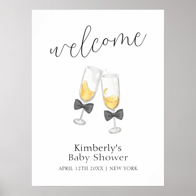 Póster Bienvenidos al Baby Shower Bow Champagne Moderno S (Frente)