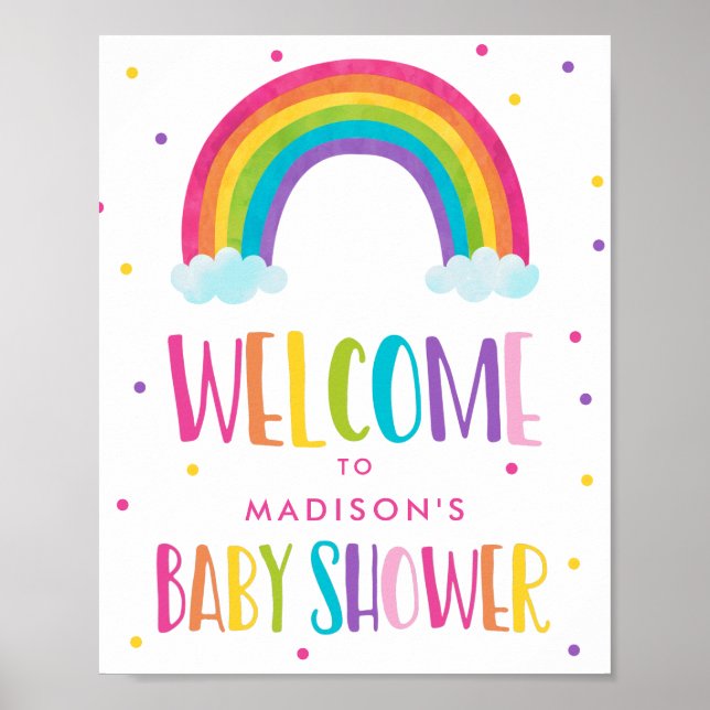Póster Bienvenidos al Baby Shower Bright Rainbow (Frente)