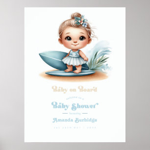 Póster Bienvenidos al Baby Shower con tema de Surf "Bebé 