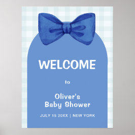Póster Bienvenidos al Baby Shower Cute Blue Arch Gingham 