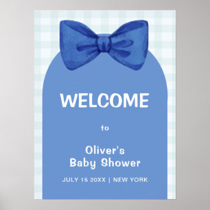 Póster Bienvenidos al Baby Shower Cute Blue Arch Gingham 