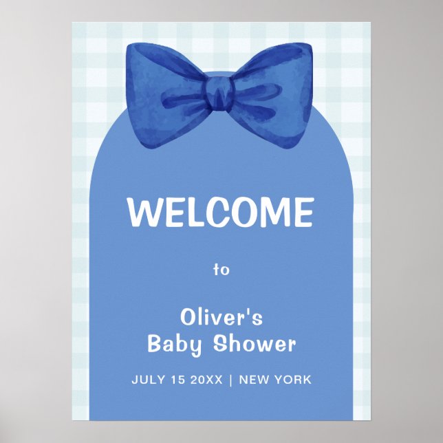 Póster Bienvenidos al Baby Shower Cute Blue Arch Gingham  (Frente)