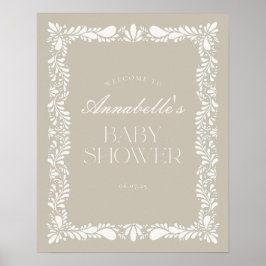 Póster Bienvenidos al Baby Shower de Beige Talavera Tile